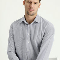 Medium Navy Long Sleeve Slim Fit Narrow Cut Sporty Striped Shirt