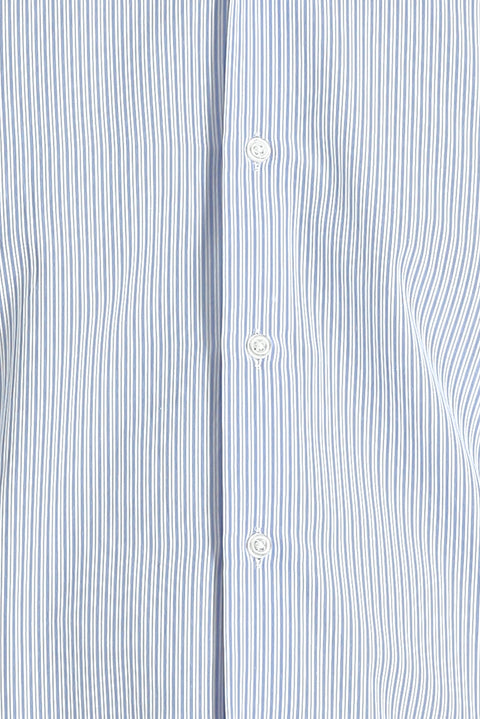Light Blue Long Sleeve Slim Fit Athletic Striped Cotton Shirt