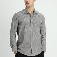 Black Long Sleeve Slim Fit Narrow Cut Classic Striped Cotton Easy Iron Shirt
