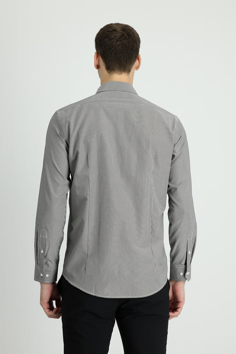 Black Long Sleeve Slim Fit Narrow Cut Classic Striped Cotton Easy Iron Shirt