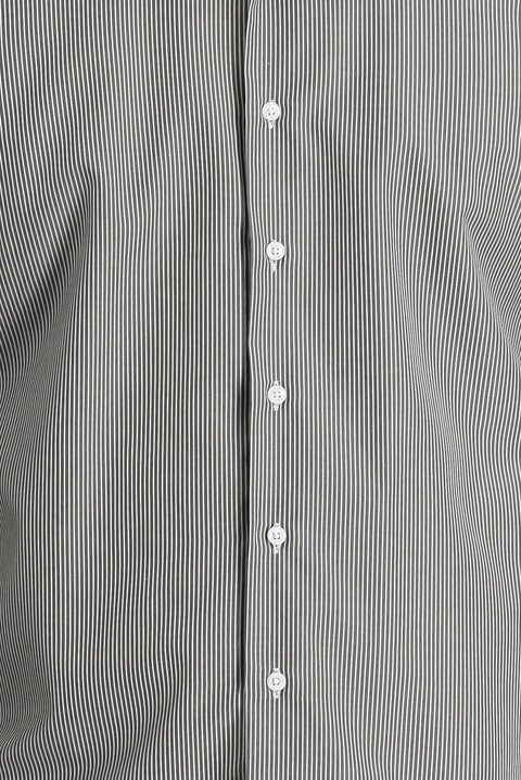 Black Long Sleeve Slim Fit Narrow Cut Classic Striped Cotton Easy Iron Shirt