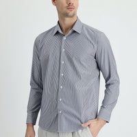 Dark Navy Long Sleeve Slim Fit Classic Striped Cotton Easy-Iron Shirt