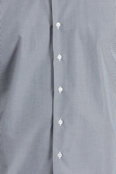 Dark Navy Long Sleeve Slim Fit Classic Striped Cotton Easy-Iron Shirt