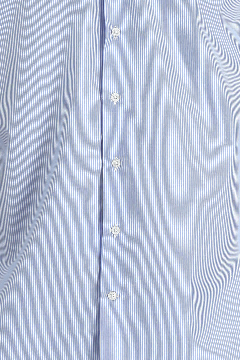 Light Blue Long Sleeve Slim Fit Narrow Cut Classic Striped Cotton Easy Iron Shirt