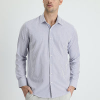 Medium Navy Long Sleeve Slim Fit Striped Cotton Shirt