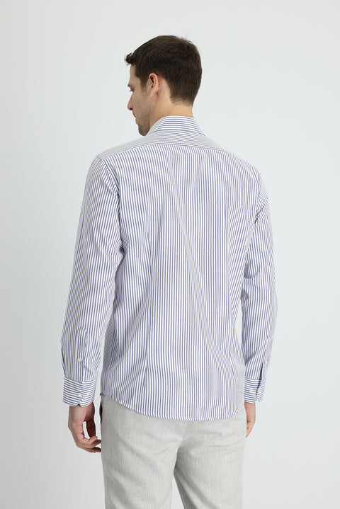 Medium Navy Long Sleeve Slim Fit Striped Cotton Shirt