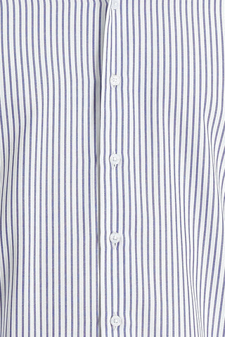  Orta Lacivert Uzun Kol Slim Fit Dar Kesim Çizgili Pamuklu Gömlek