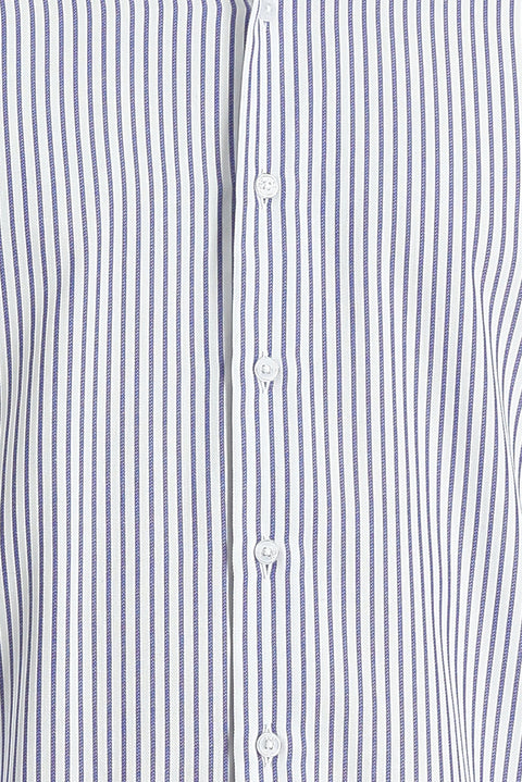 Medium Navy Long Sleeve Slim Fit Striped Cotton Shirt