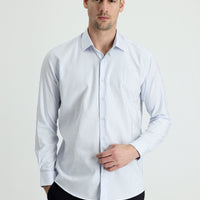 Light Blue Long Sleeve Slim Fit Striped Cotton Shirt