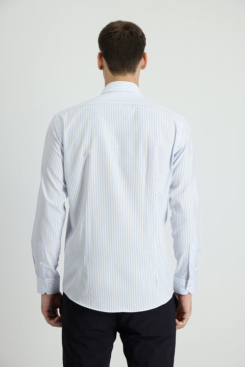 Light Blue Long Sleeve Slim Fit Striped Cotton Shirt