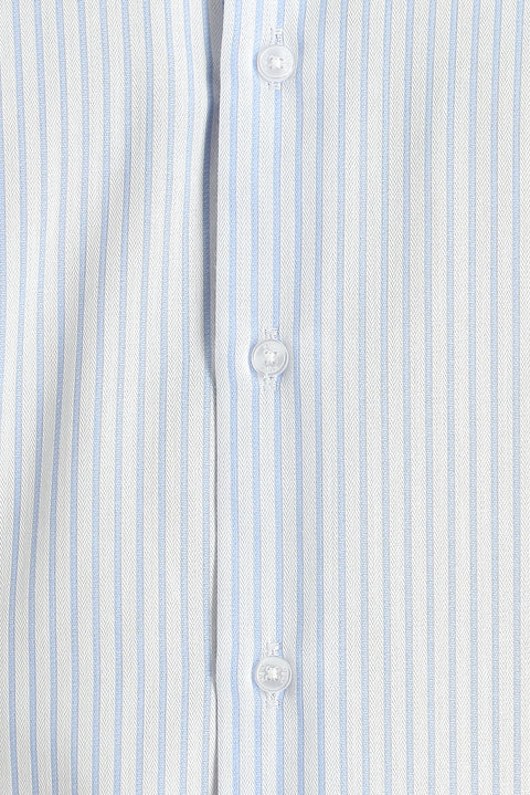 Light Blue Long Sleeve Slim Fit Striped Cotton Shirt