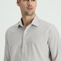 Medium Khaki Long Sleeve Slim Fit Striped Cotton Shirt