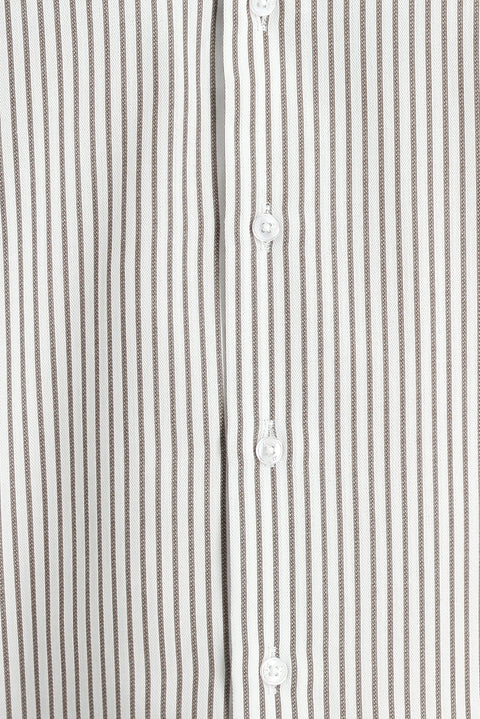 Medium Khaki Long Sleeve Slim Fit Striped Cotton Shirt