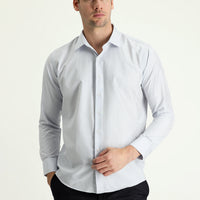 Medium Grey Long Sleeve Slim Fit Striped Cotton Shirt