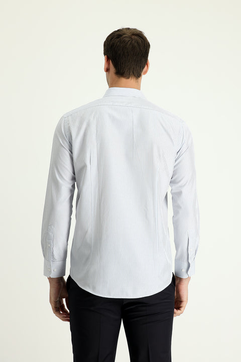 Medium Grey Long Sleeve Slim Fit Striped Cotton Shirt