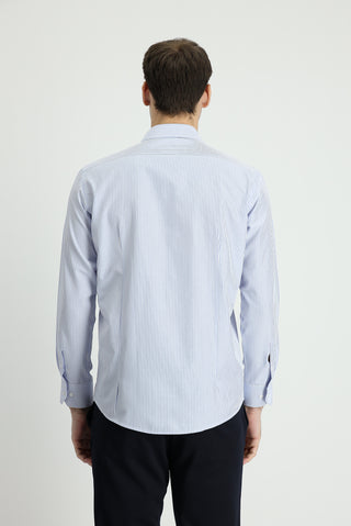  Açık Mavi Uzun Kol Slim Fit Dar Kesim Çizgili Pamuklu Gömlek