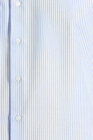  Açık Mavi Uzun Kol Slim Fit Dar Kesim Çizgili Pamuklu Gömlek