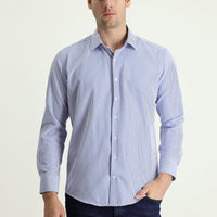 Dark Blue Long Sleeve Slim Fit Striped Cotton Shirt