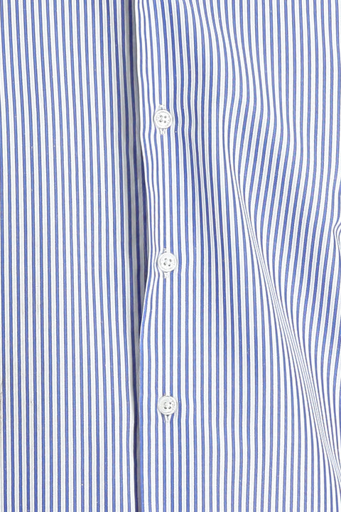 Dark Blue Long Sleeve Slim Fit Striped Cotton Shirt