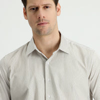 Light Beige Long Sleeve Slim Fit Striped Cotton Shirt