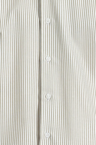  Açık Bej Uzun Kol Slim Fit Dar Kesim Çizgili Pamuklu Gömlek
