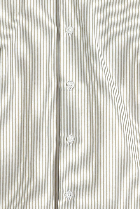 Light Beige Long Sleeve Slim Fit Striped Cotton Shirt