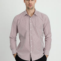Light Burgundy Long Sleeve Slim Fit Striped Cotton Shirt