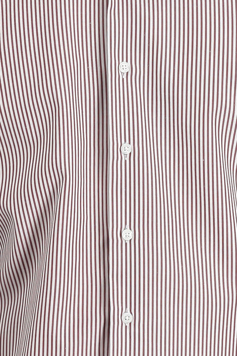 Light Burgundy Long Sleeve Slim Fit Striped Cotton Shirt
