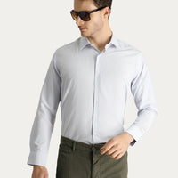 Medium Grey Long Sleeve Slim Fit Narrow Cut Classic Striped Cotton Easy Iron Shirt