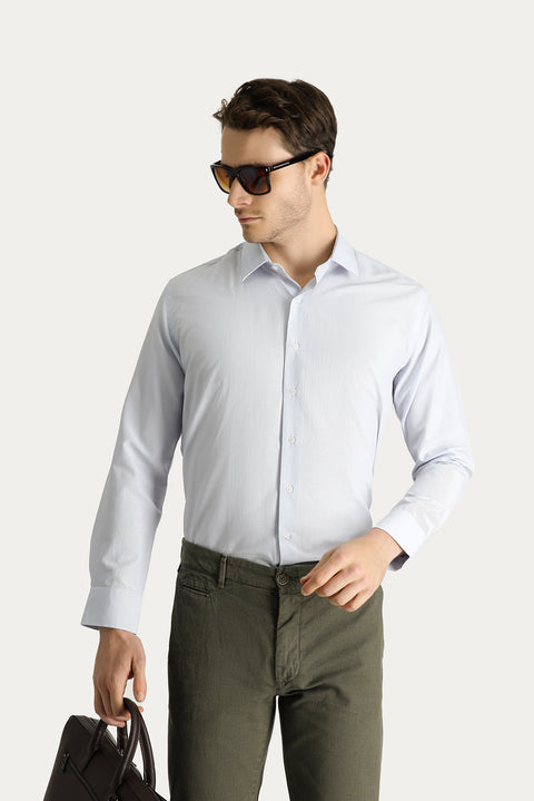 Medium Grey Long Sleeve Slim Fit Narrow Cut Classic Striped Cotton Easy Iron Shirt
