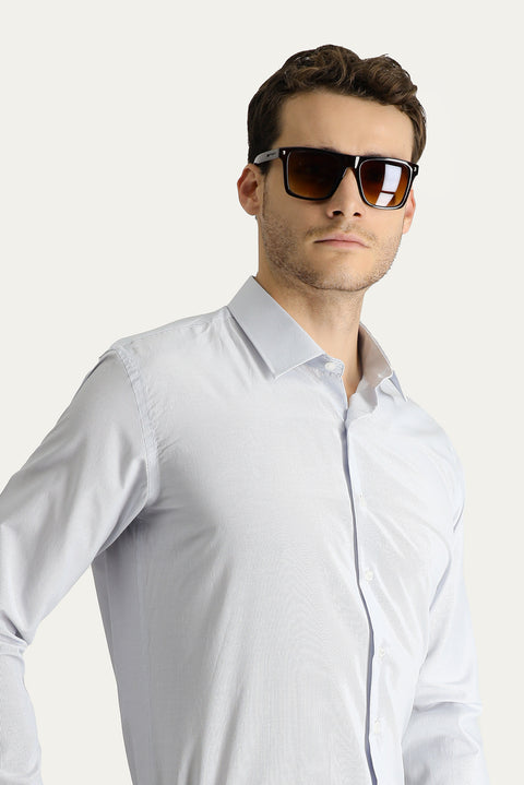 Medium Grey Long Sleeve Slim Fit Narrow Cut Classic Striped Cotton Easy Iron Shirt