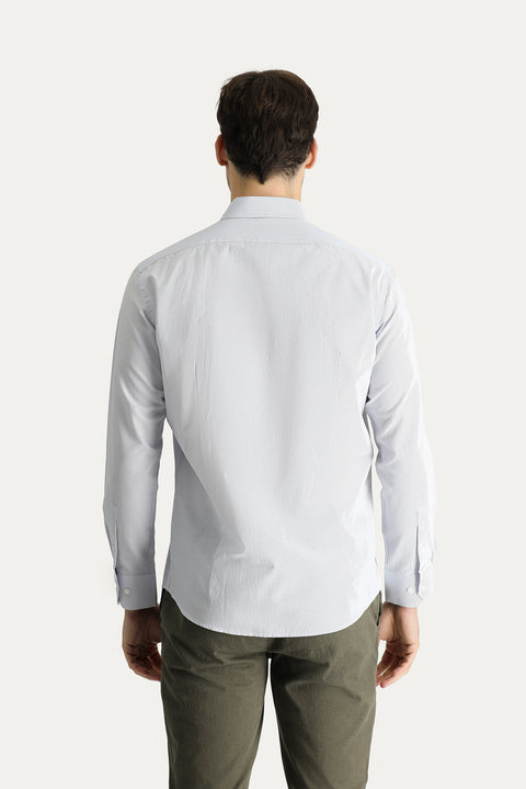 Medium Grey Long Sleeve Slim Fit Narrow Cut Classic Striped Cotton Easy Iron Shirt