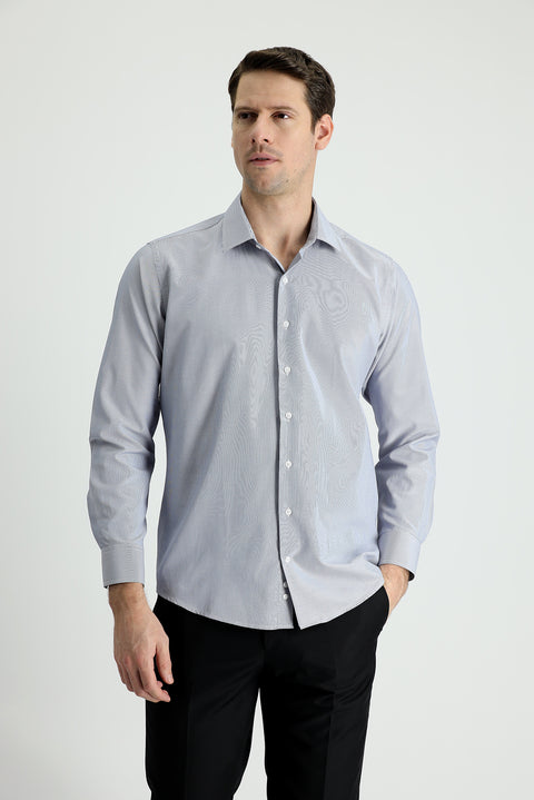 Medium Navy Long Sleeve Slim Fit Classic Striped Cotton Easy-Iron Shirt