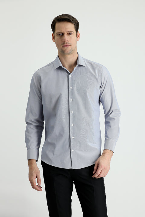 Medium Navy Long Sleeve Slim Fit Classic Striped Cotton Easy-Iron Shirt