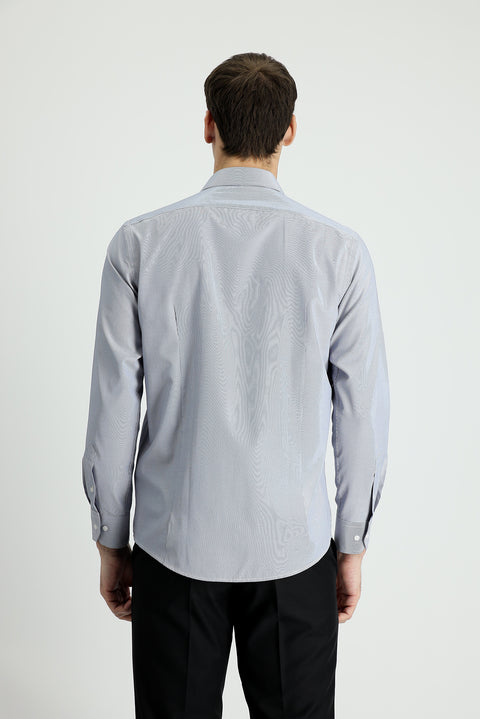 Medium Navy Long Sleeve Slim Fit Classic Striped Cotton Easy-Iron Shirt