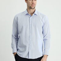Light Blue Long Sleeve Slim Fit Narrow Cut Classic Striped Cotton Easy Iron Shirt