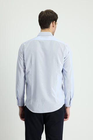  Açık Mavi Uzun Kol Slim Fit Dar Kesim Klasik Çizgili Pamuklu Kolay Ütülenebilir Gömlek
