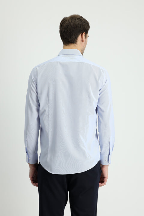 Light Blue Long Sleeve Slim Fit Narrow Cut Classic Striped Cotton Easy Iron Shirt