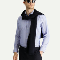 Dark Blue Long Sleeve Slim Fit Narrow Cut Classic Striped Cotton Easy Iron Shirt
