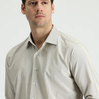 Medium Beige Long Sleeve Slim Fit Narrow Cut Classic Striped Cotton Easy Iron Shirt