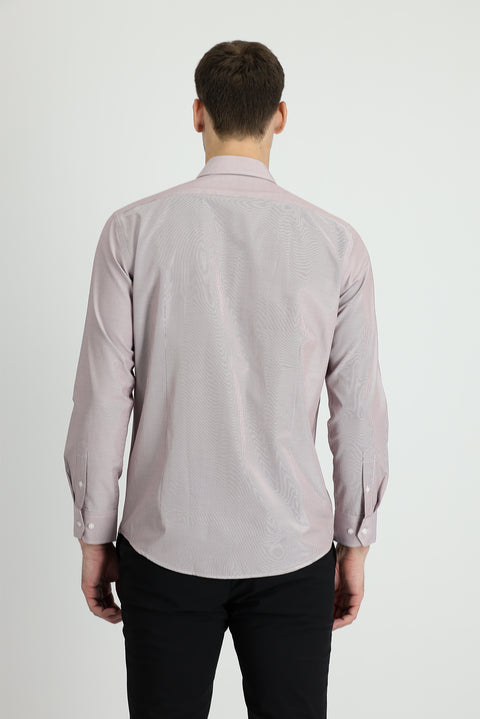 Light Burgundy Long Sleeve Slim Fit Narrow Cut Classic Striped Cotton Easy Iron Shirt