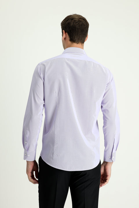 Lila Uzun Kol Slim Fit Çizgili Gömlek