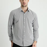 Black Long Sleeve Slim Fit Striped Cotton Easy-Iron Shirt