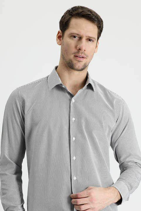 Black Long Sleeve Slim Fit Striped Cotton Easy-Iron Shirt