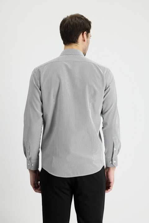 Black Long Sleeve Slim Fit Striped Cotton Easy-Iron Shirt