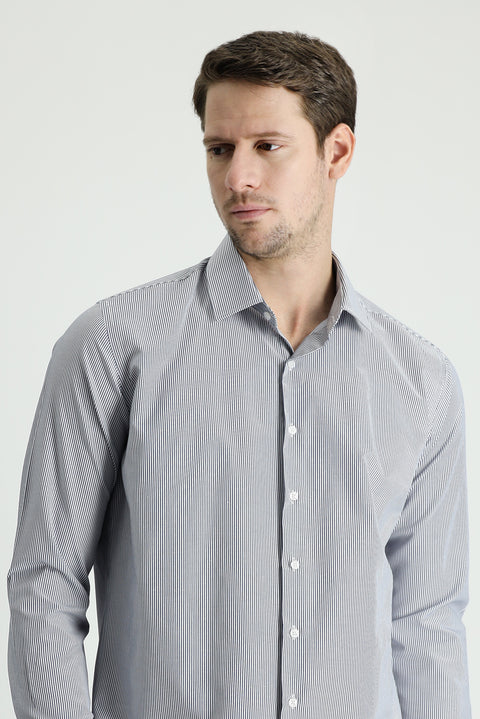 Medium Navy Long Sleeve Slim Fit Striped Cotton Easy-Iron Shirt