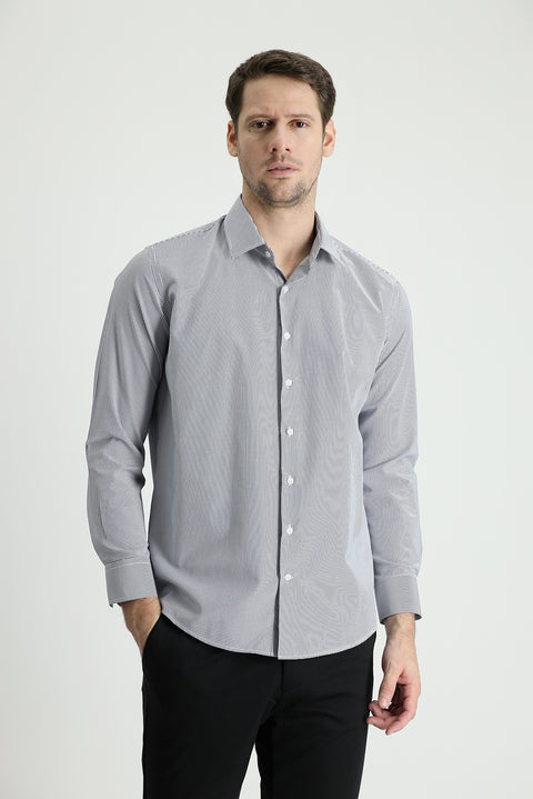 Medium Navy Long Sleeve Slim Fit Striped Cotton Easy-Iron Shirt