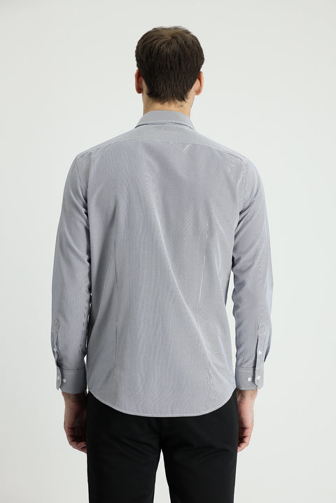 Medium Navy Long Sleeve Slim Fit Striped Cotton Easy-Iron Shirt