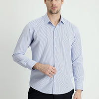 Light Blue Long Sleeve Slim Fit Striped Cotton Easy-Iron Shirt