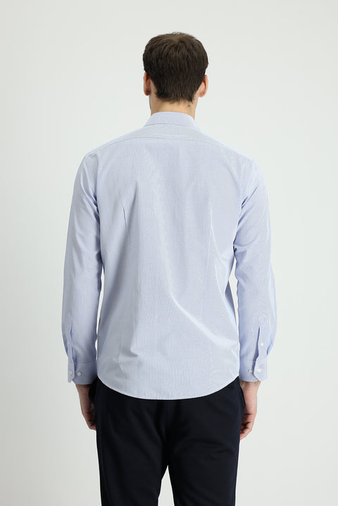 Light Blue Long Sleeve Slim Fit Striped Cotton Easy-Iron Shirt